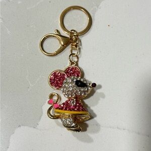 Rhinestone Pink & White Mouse Keychain Purse Charm